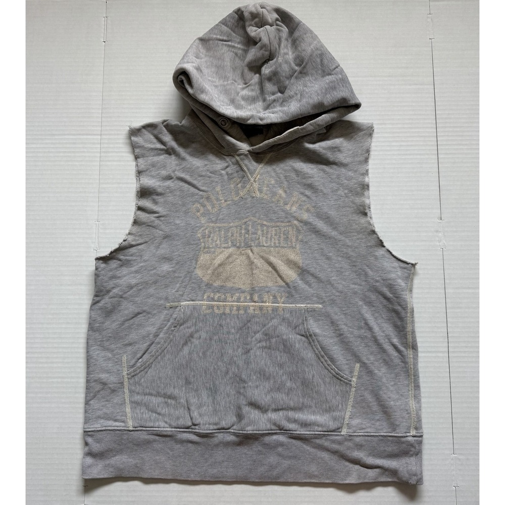 Vintage Polo Jeans Co Ralph Lauren Sleeveless Hoodie Gray Distressed Y2K Men's M